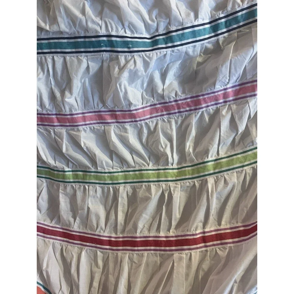 Pottery Barn White w Multicolor Ribbon Ruched Duvet Cover Full/Queen